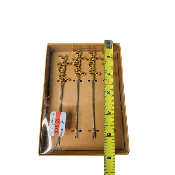 (2) Sets Of 4 Cocktail Picks 2 Prong Metal Gold Grateful Appetizer Forks New - Picture 5 of 5